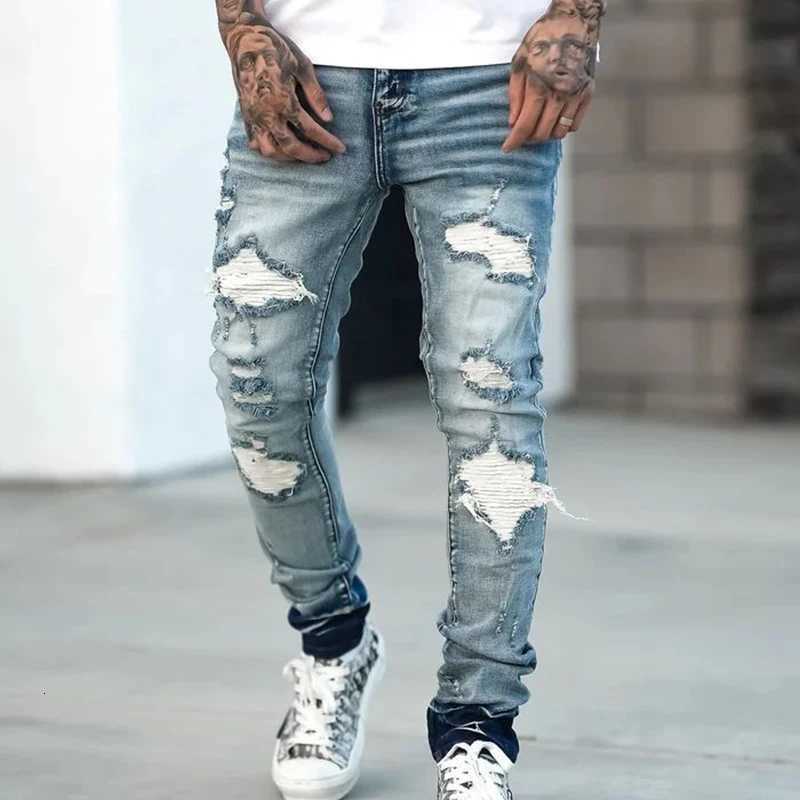 Fashion Street Style Ripped Skinny Jeans Men Vintage Wash Solid Denim Trouser Mens Casual Slim Fit Pencil Denim Pants Hot Sale Z251213
