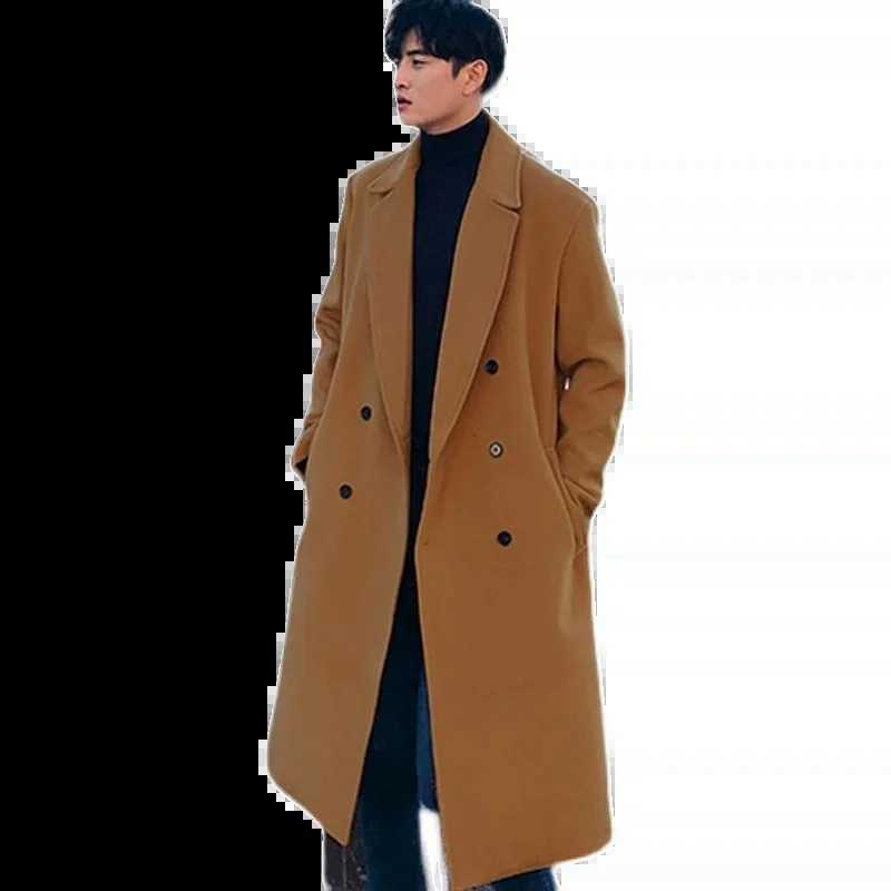 Autumn and winter youth mid to long thick fashionable faux woolen coat Korean version loose casual double breasted coatT251213