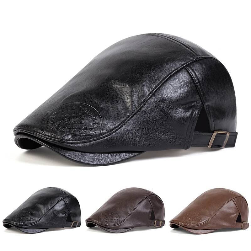 Men Retro 1985 Pu Leather Newsboy Caps British Painters Hats Spring Autumn Side Adjustable Flat Cap Hip Hop Berets ddmythur