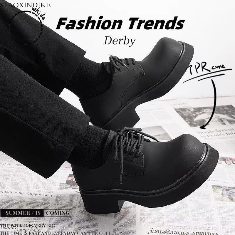 STAOXINDIKE Men's Derby Shoes 2025 Spring New Thick Sole Hong Kong Style Niche Trend Casual Leather Shoes Men's Work Shoes Trendy