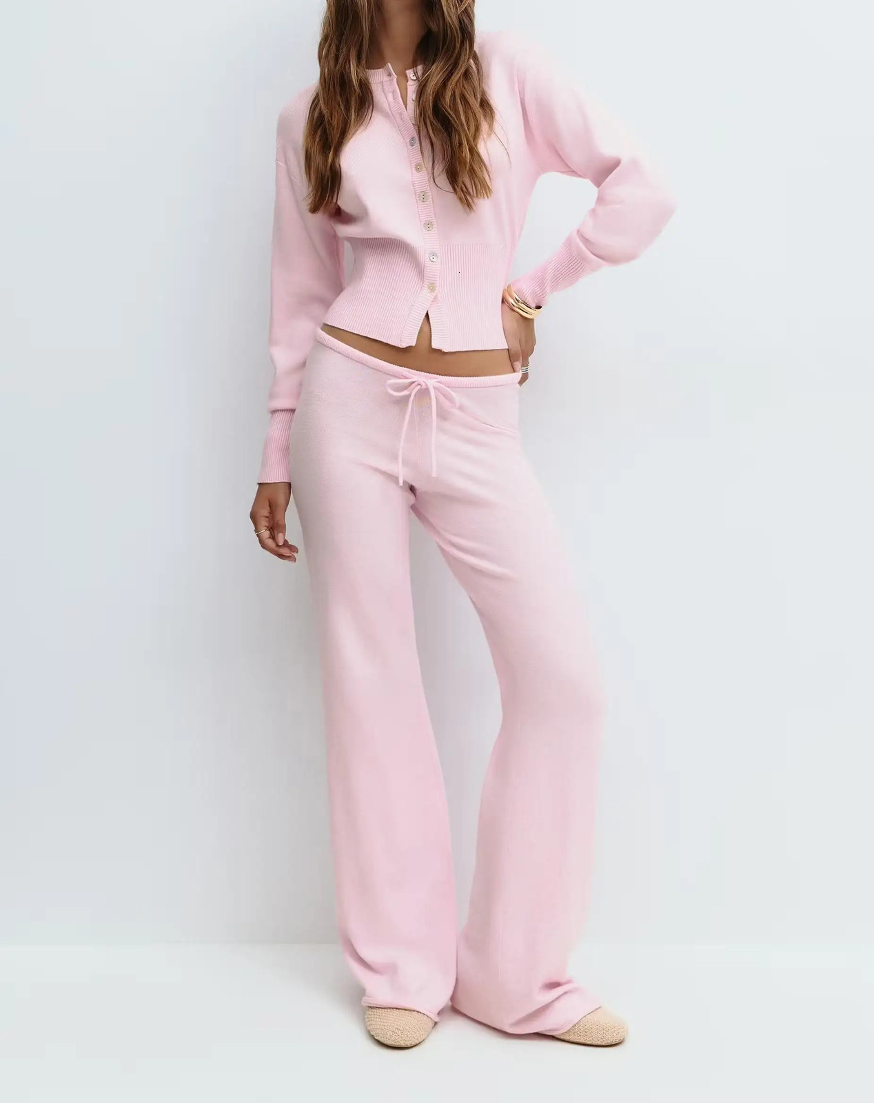 Korean Style Lazy Style Knit Sweater Suit Autumn And Winter Zipper Loose Knitted Wide-Leg Pants Two-Piece Set For Women 251204