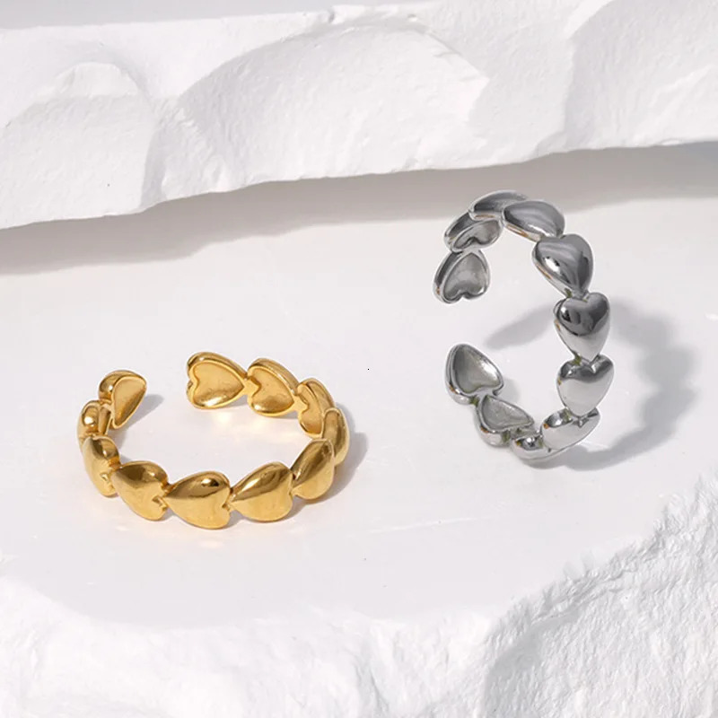 20pcs/lot Vintage Stainless Steel Gold Silver Color Heart Open Adjustable Ring for Women Men Fashion Jewelry Gift Wholesale 251210