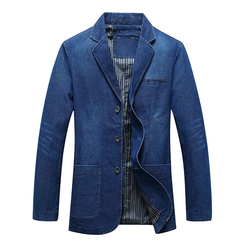 Mens Denim Blazer Men Fashion Cotton Vintage Suit Outerwear Male Blue Coat Denim Jacket Men Slim Fit Jeans Denim Blazers Top 4Xl 251213
