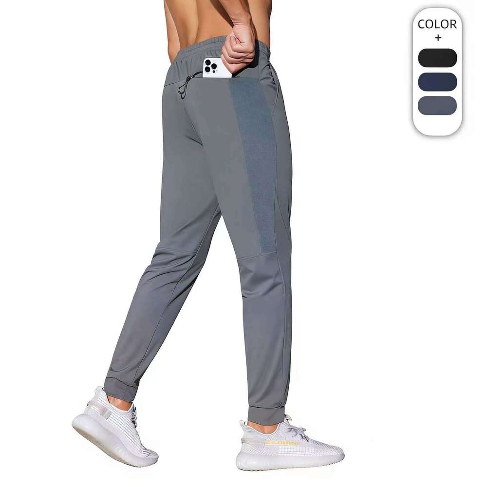 L-42885 Men's Summer Lightweight Ice Silk Casual Pants, Loose Quick-Dry Breathable Sports Style Trousers for Outdoor Fitness, Training & Everyd