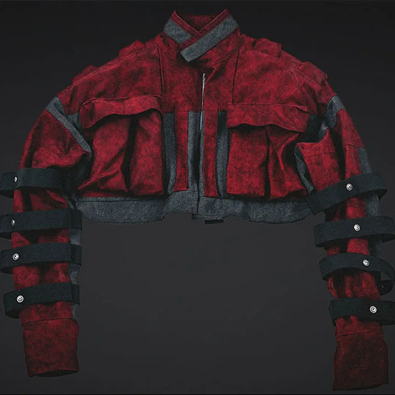 Mens Short Boxer Jacket Angora Red Angry Punk Style Loose Coat 251210