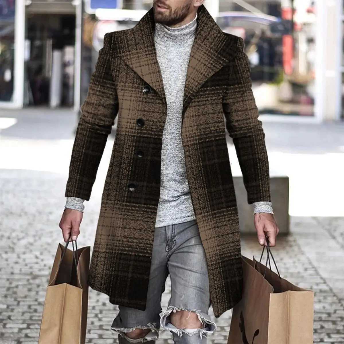 2025 Long Coat Men Mens Wool Jacket Autumn Mens Clothing Overcoat Mens Woollen Trench Coat Winter Warm Overcoat Male PeacoatT251213
