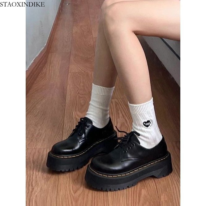 STAOXINDIKE staoxindike vintage british style thicksoled heightincreasing leather shoes 2025 autumn new laceup solid color simple martin boots for w