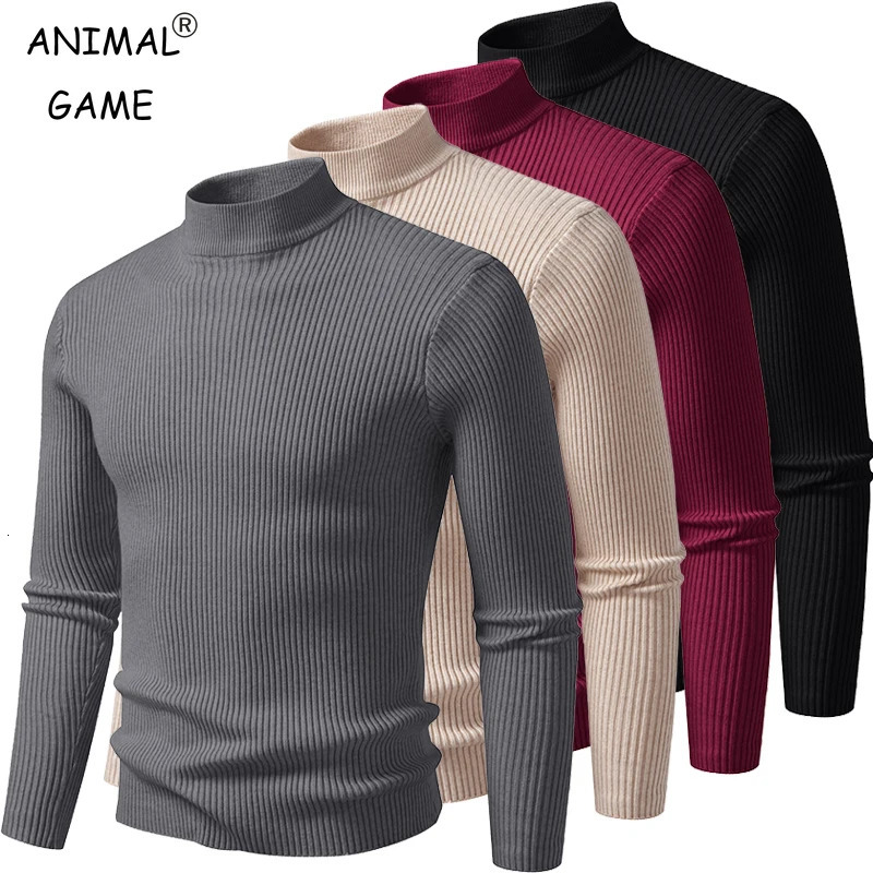 Mens Mock Neck Pullover Sweater High Neck Turtleneck Long Sleeve Sweaters for Men Winter Warm Outwear Stripes Casual Coats251210