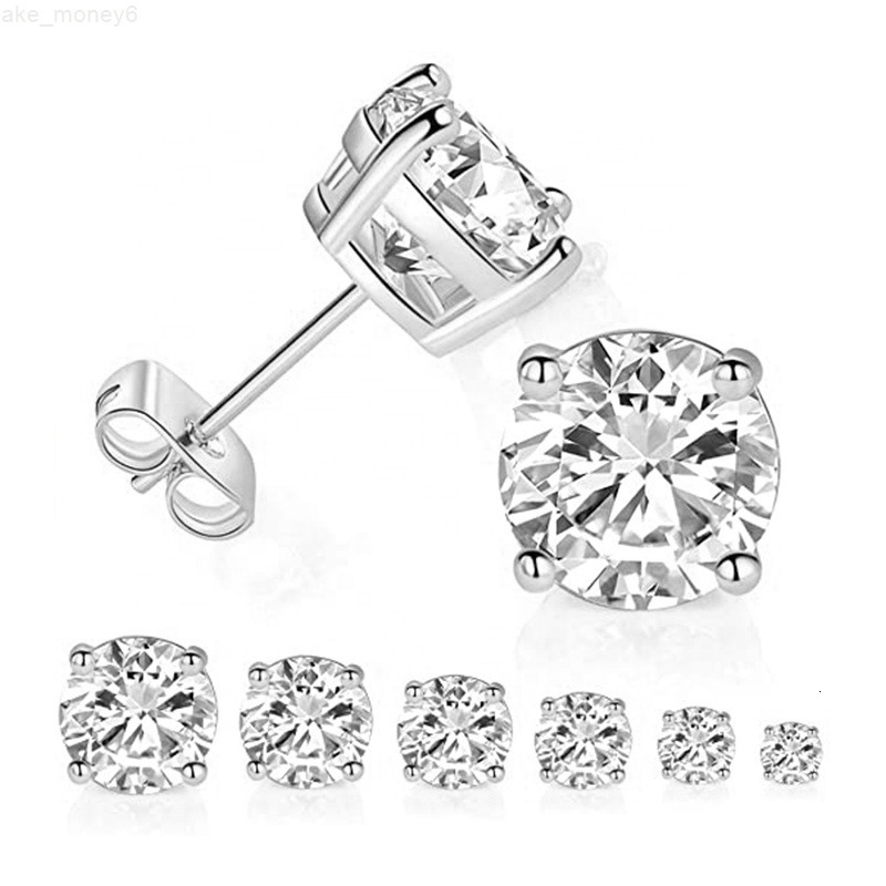 GE51 Classic Round Six Claw VVS 01-2CT Moissanite Stud Earrings 925 Sterling Silver Diamond Luxury Fine Jewelry for Men Women