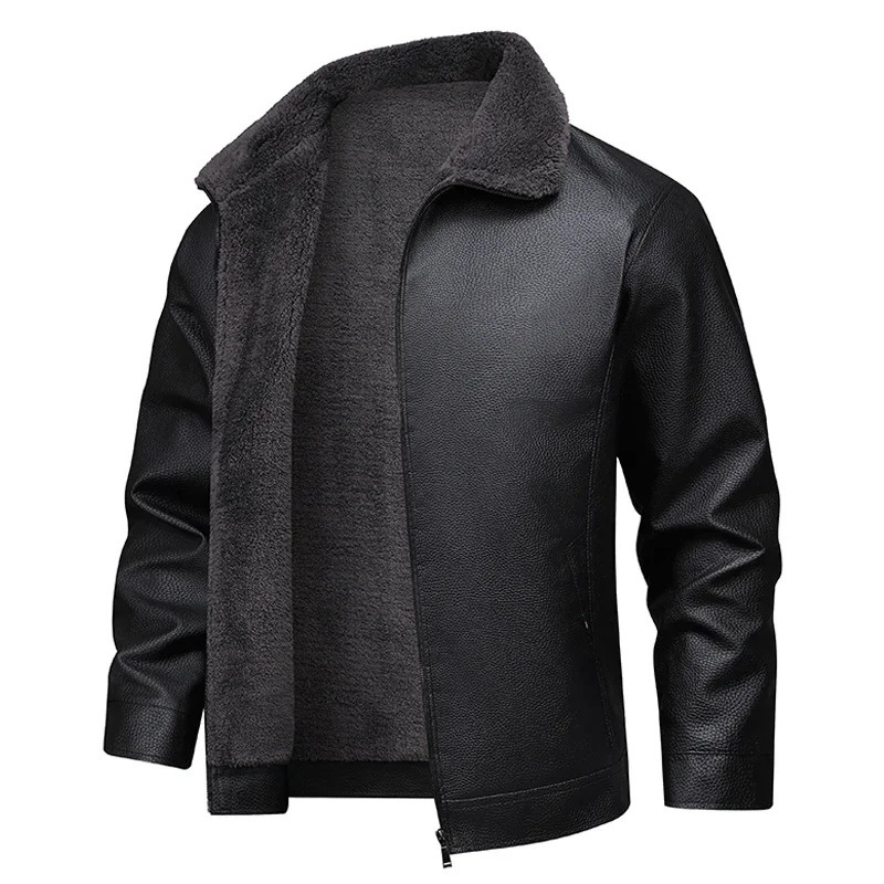 Soft Leather Jacket Men Fleece Lined Winter Faux Biker Jacket Black Fur Collar Motorcycle Leather Coat Casual Thick Warm Outwear 251211