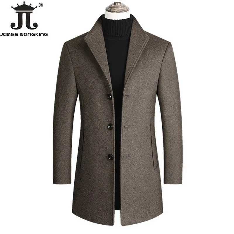 Autumn and Winter High-end Brand Boutique Warm Woolen Business Casual Woolen Long Coat Male Woo Jacket Grey Black CamelT251213