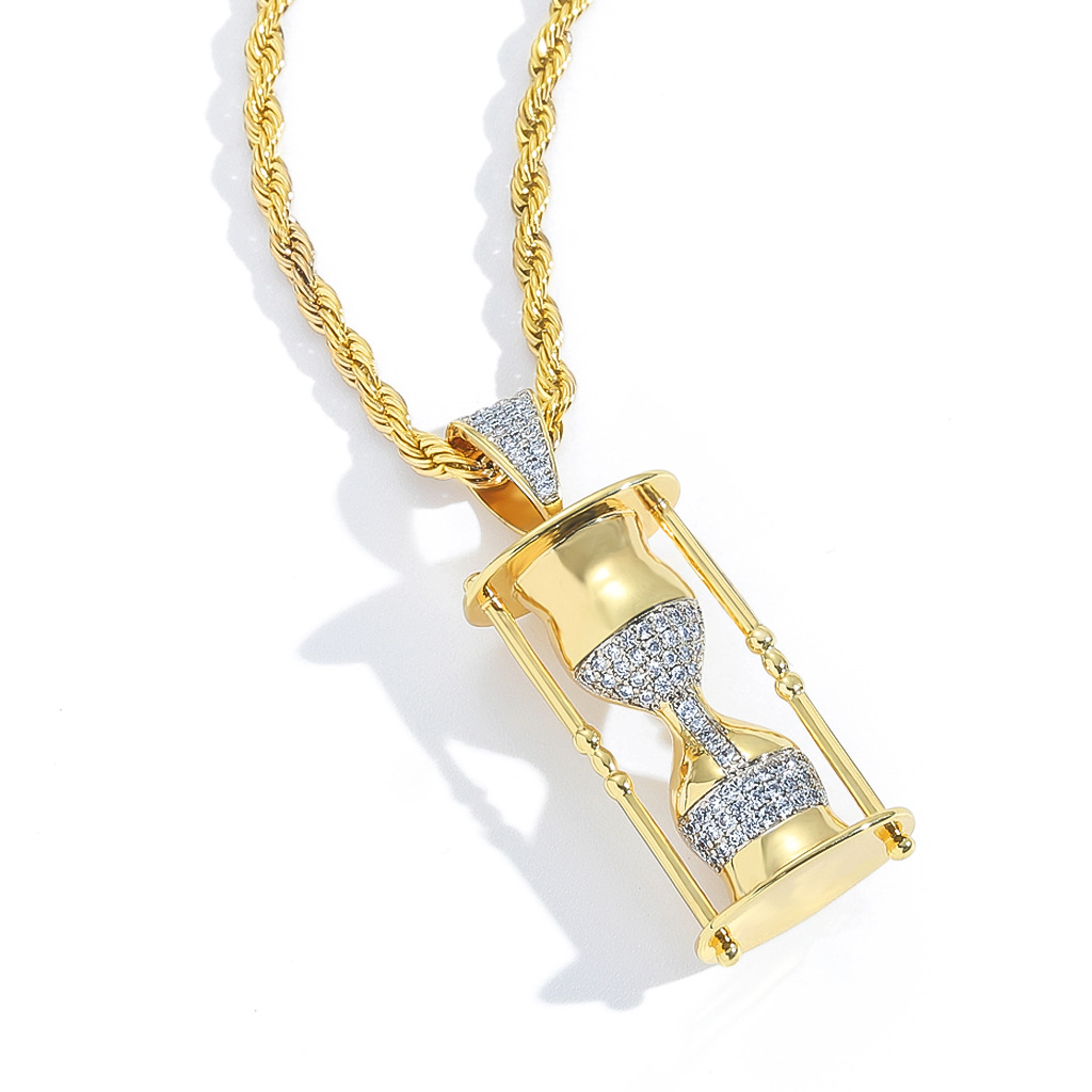 Hip Hop Sand Glass Pendant for TopBling 5A Zircons Real Gold Plated Men Women Couples Jewelry