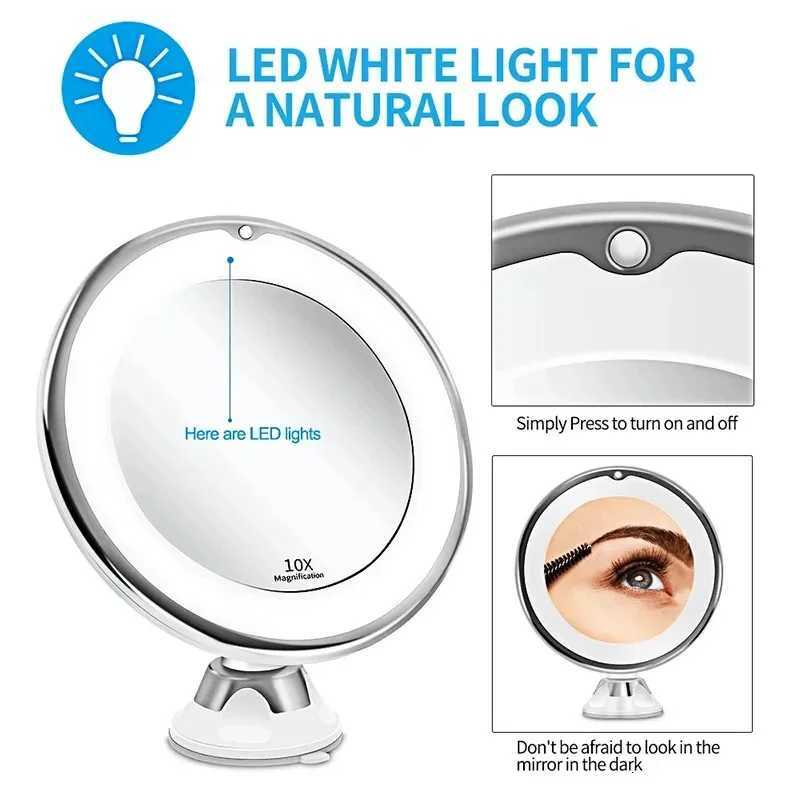 10x Magnifying Vanity Mirror with Lights Touch Screen LED Lighting Dressing Makeup Lamp Bottom Sucker Flexible Portable DesignT251213-image-1088275099