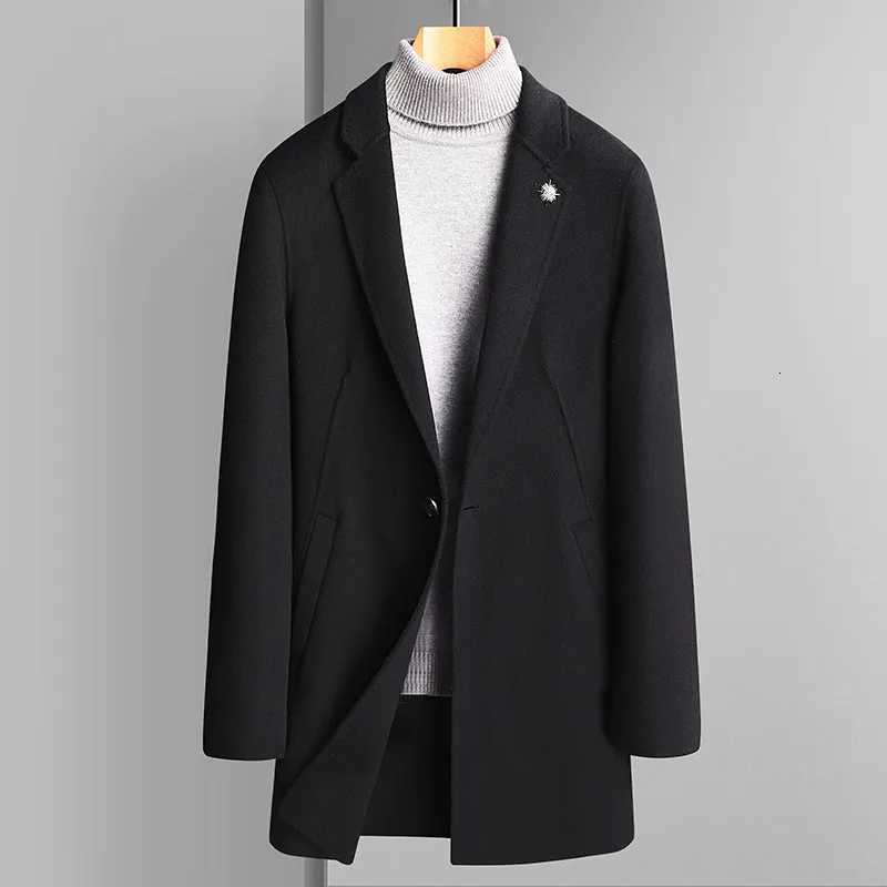 Soprabito premium in misto lana per uomo Cappotto con colletto dentellato blu nero Abbigliamento stile vecchio denaro Autunno Inverno Abito in cashm
