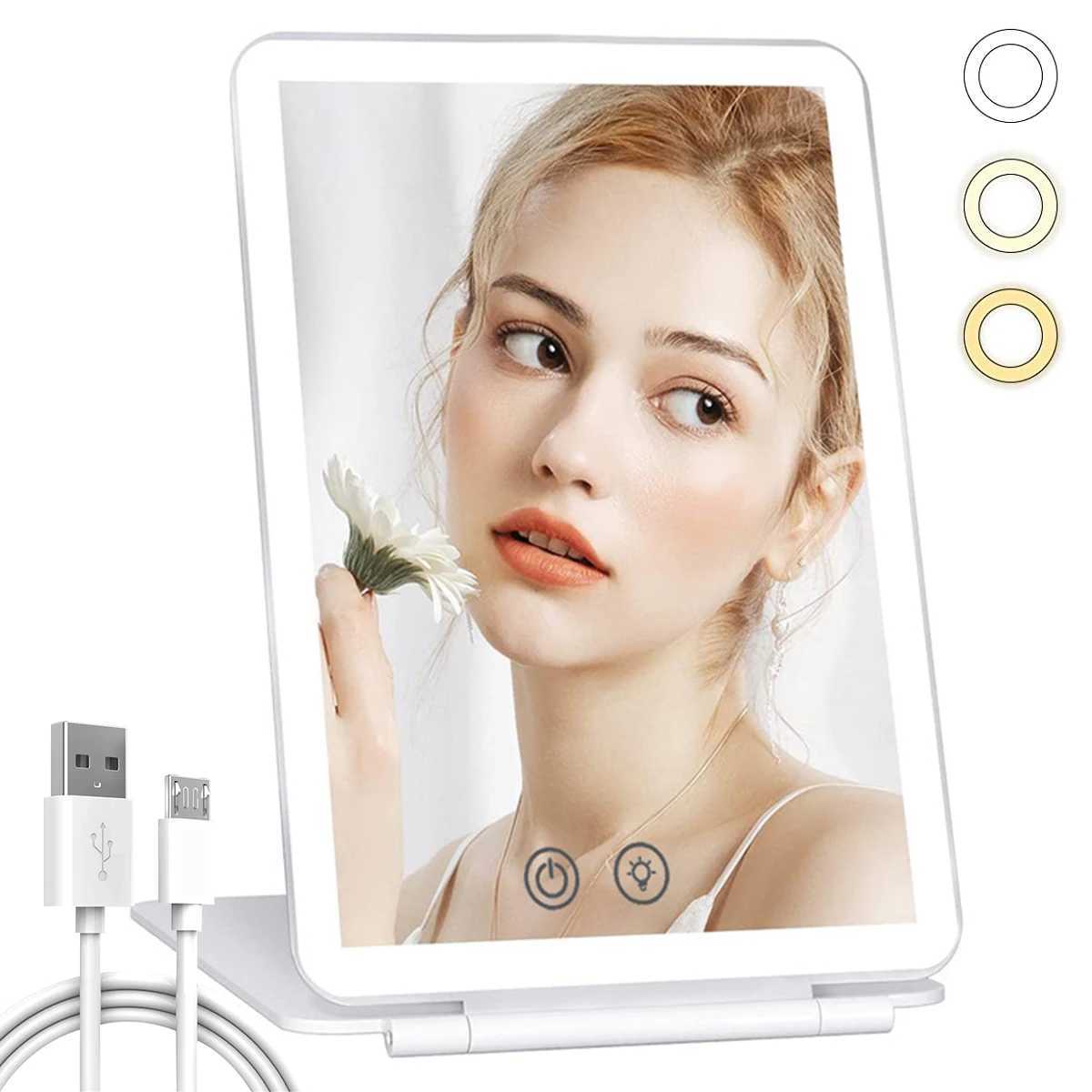 LED Makeup Mirror with Light Dimmable Cosmetic Mirror Folding Mirror for Travel Outwork Make-up Mirror Portable Vanity MirrorT251213-image-1088278923