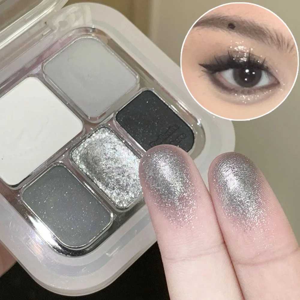 5-Color Punk Smokey Eye Makeup Eyeshadow Palette Silvery White Cement Gray Dark Black Matte Shimmer Lasting Party Makeup M251213-image-1088287202