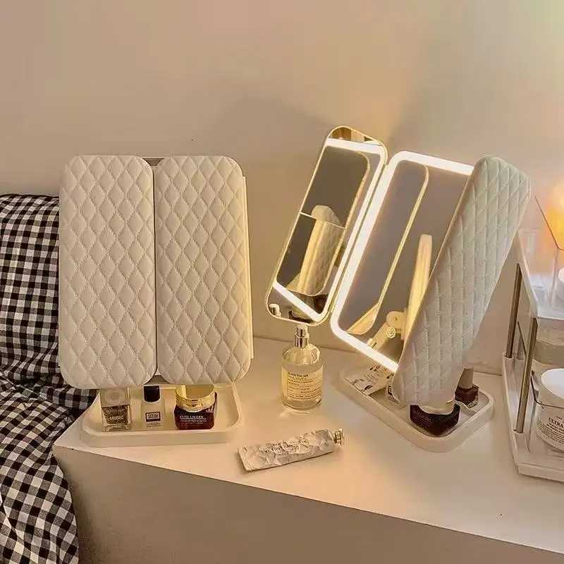 LED makeup mirror desktop with light three fold enlarged internet famous dormitory desktop beauty bedroom dressing mirrorT251213-image-1088315955