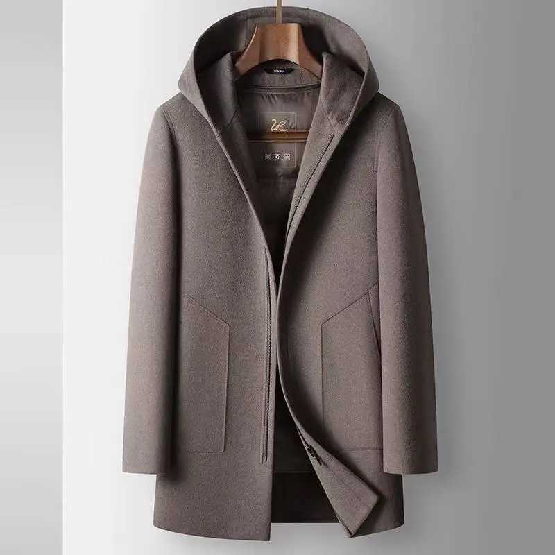 2025 Winter New Mens Hooded Woolen Coat Detachable Down Inner Tank Wool Content 70 Thickened Warm Casual CoatT251213