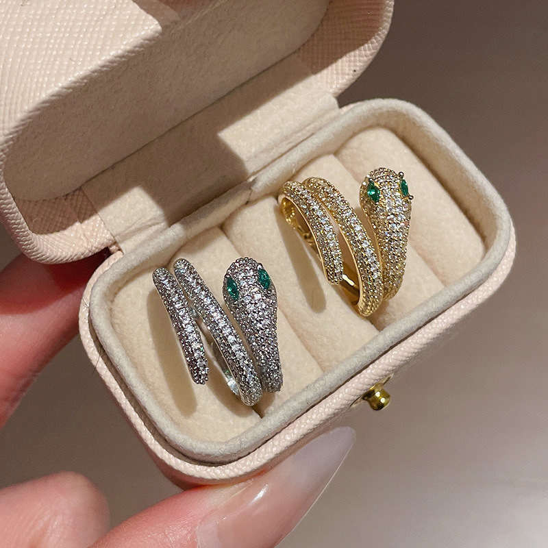 Luxury Brand Designer Jewelry Real Gold Gold-plated Zircon Snake Opening Ring New Chinese Versatile Index Finger Ring Commuting Fashion Women's