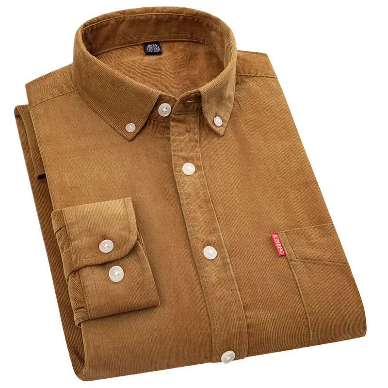 Retro Cotton Corduroy Warm Winter Shirt Mens Long Sleeve Casual Soft Comfortable Pocket Dress Shirts for Male Blouse Clothes 251211