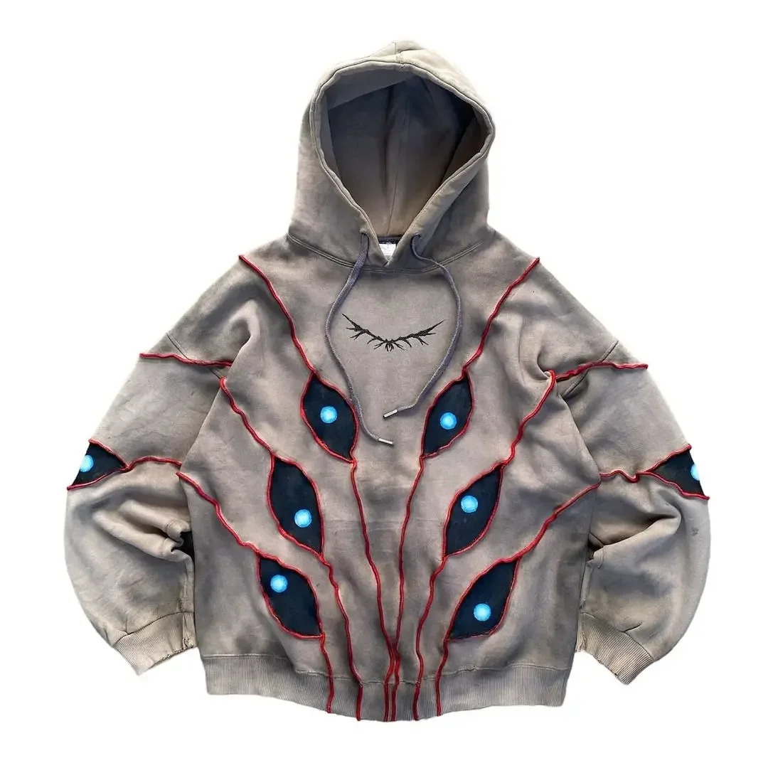 Gothic Punk Eye Pattern Patchwork Hoodies Women Y2k Top Retro Loose Long Sleeve Sweatshirt Men and Hoodie Streetwear 251210