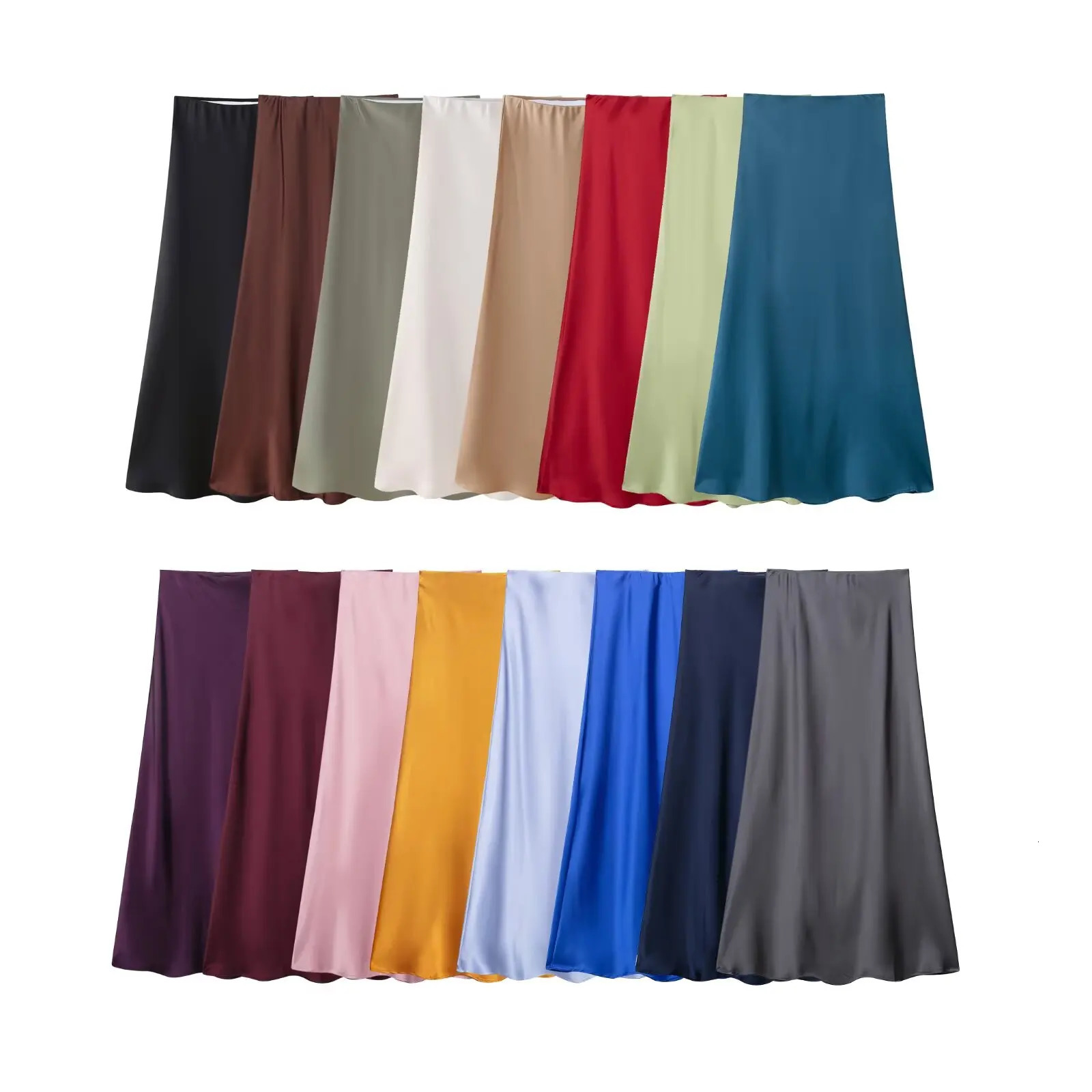 Faion High Waist Silk Satin Midi Skirt Womens Season Apparel Versatile Ele Ci Commute A-Line Skirt251205