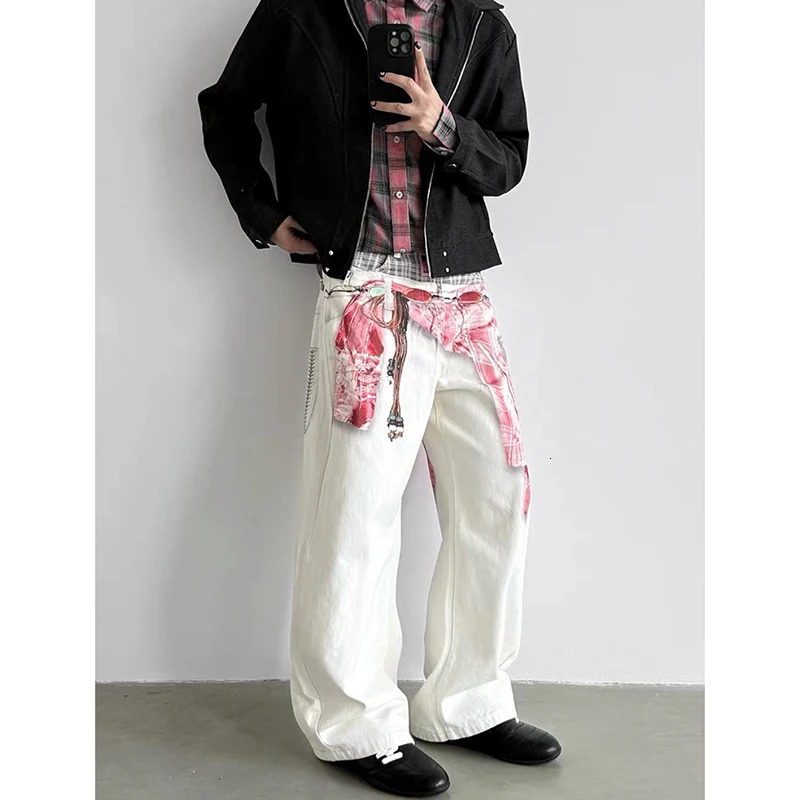 Autumn Winter Mens Denim Pants Y2K Print Baggy Wide Fit Jean Japanese Harajuku Dark Academia Grunge 2000s Cyber Punk er 251212