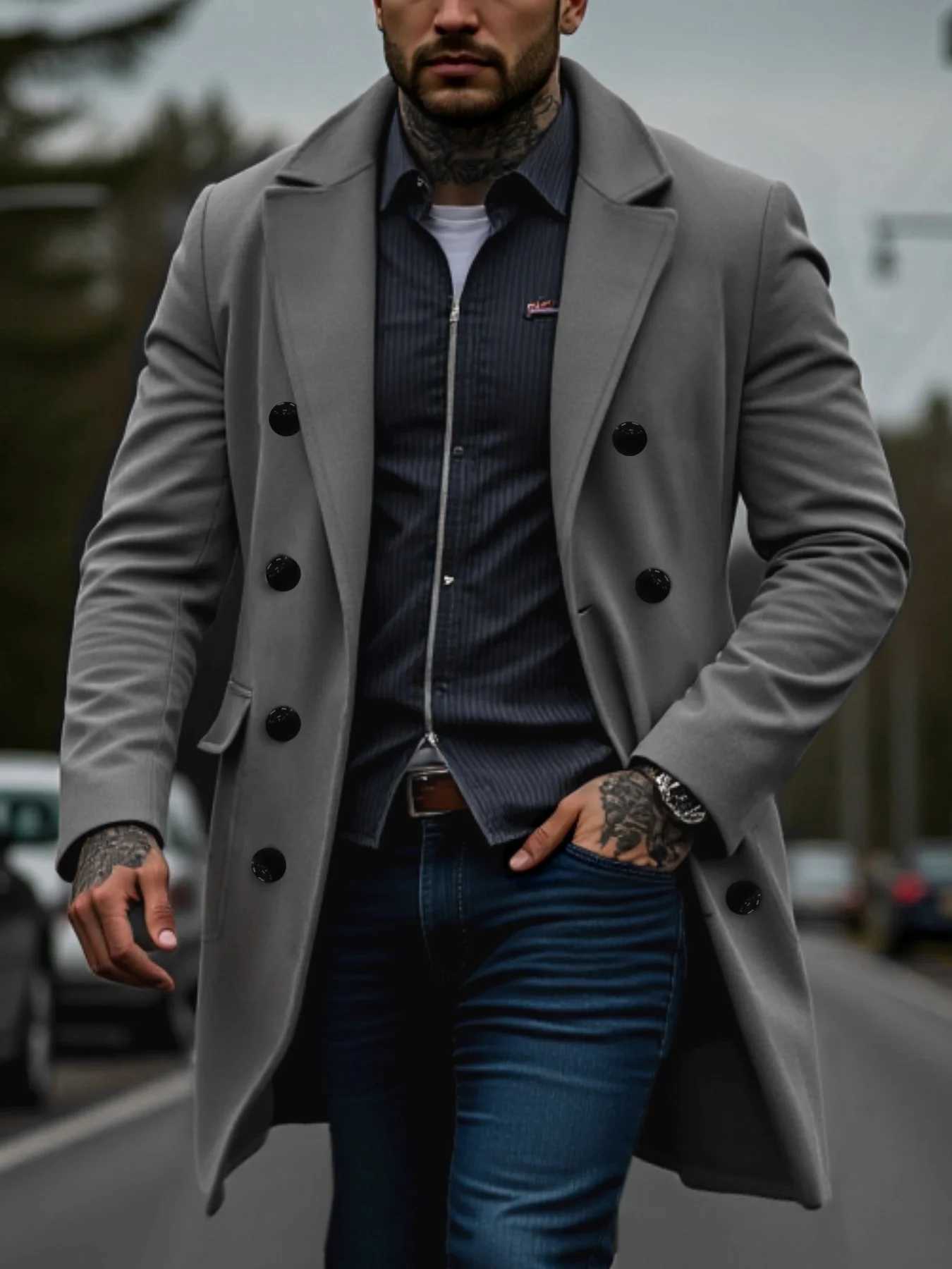 Winter Mens Double-Breasted Solid Woolen Coat Thickened Warm Woolblends Trench Streetwear Outdoor Ideal Choice Male JacketT251213