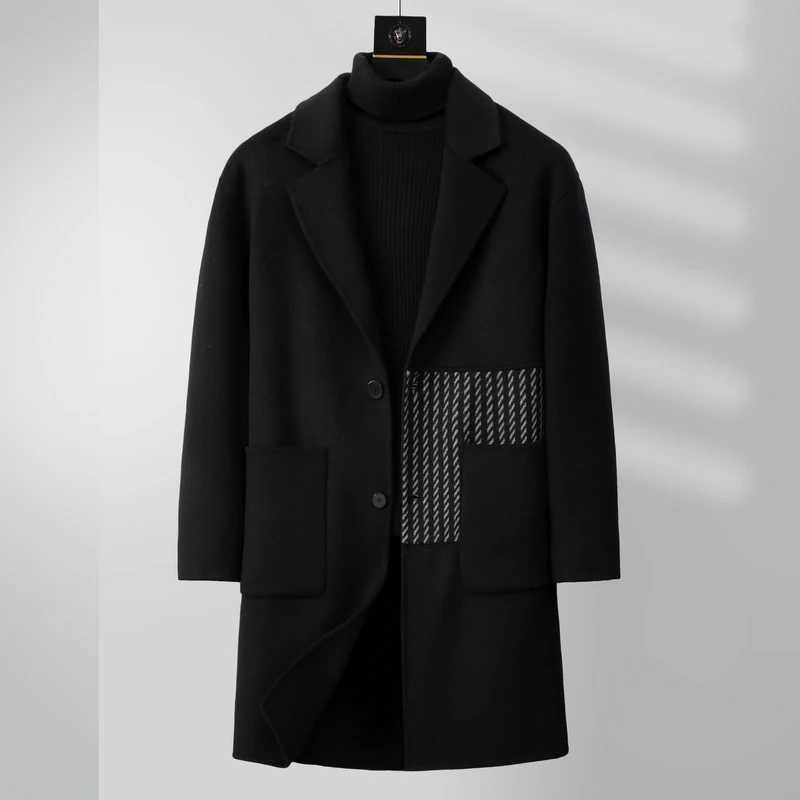 Business Casual Mid-Length Woolen Coats Mens 2025 Autumn Winter Loose Tops Overcoat Outwear Warm 100 Wool Windbreaker JacketsT251213