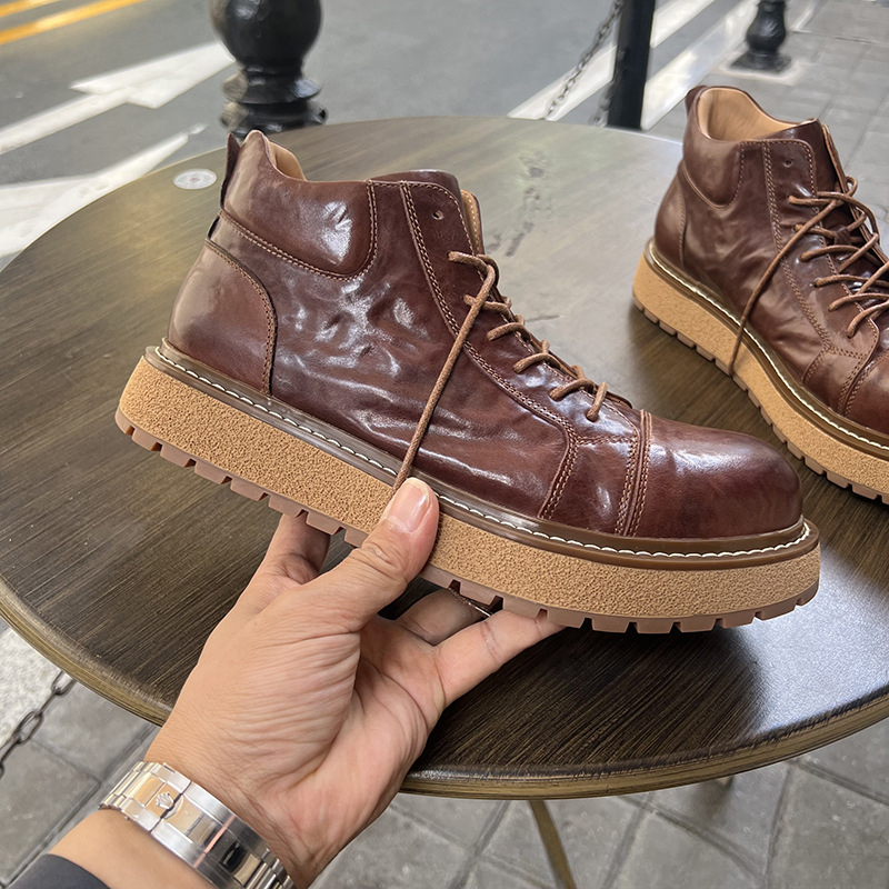 STAOXINDIKE Cross-Border Martin Boots Men Genuine Leather 2025 New Mid-Top Casual Versatile Work Boots Trendy Retro Thick-Soled Wear-Resistant Boots