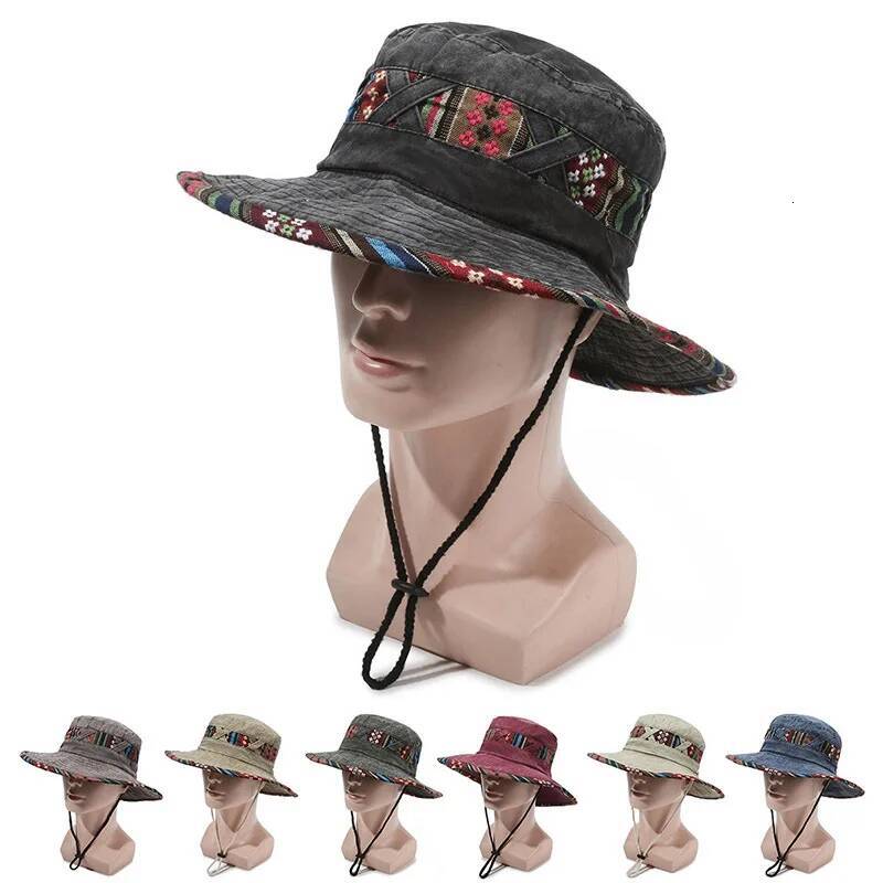 Personalized Ethnic Bucket Spring and Summer Outdoor Fashion Sun Retro Wash Old Street Wind Big Edge Hat ddmythur