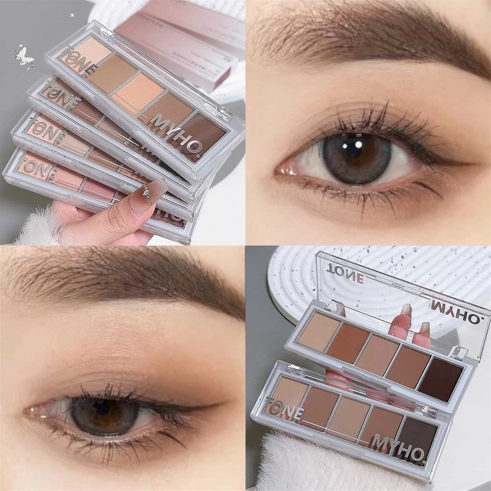 MYHO Korean Five-color Eyeshadow Palette Full Matte Brown Facial Contour Eye Shadow Portable Eye Makeup Pigment Eyeshadow Tray M251213-image-1088285855