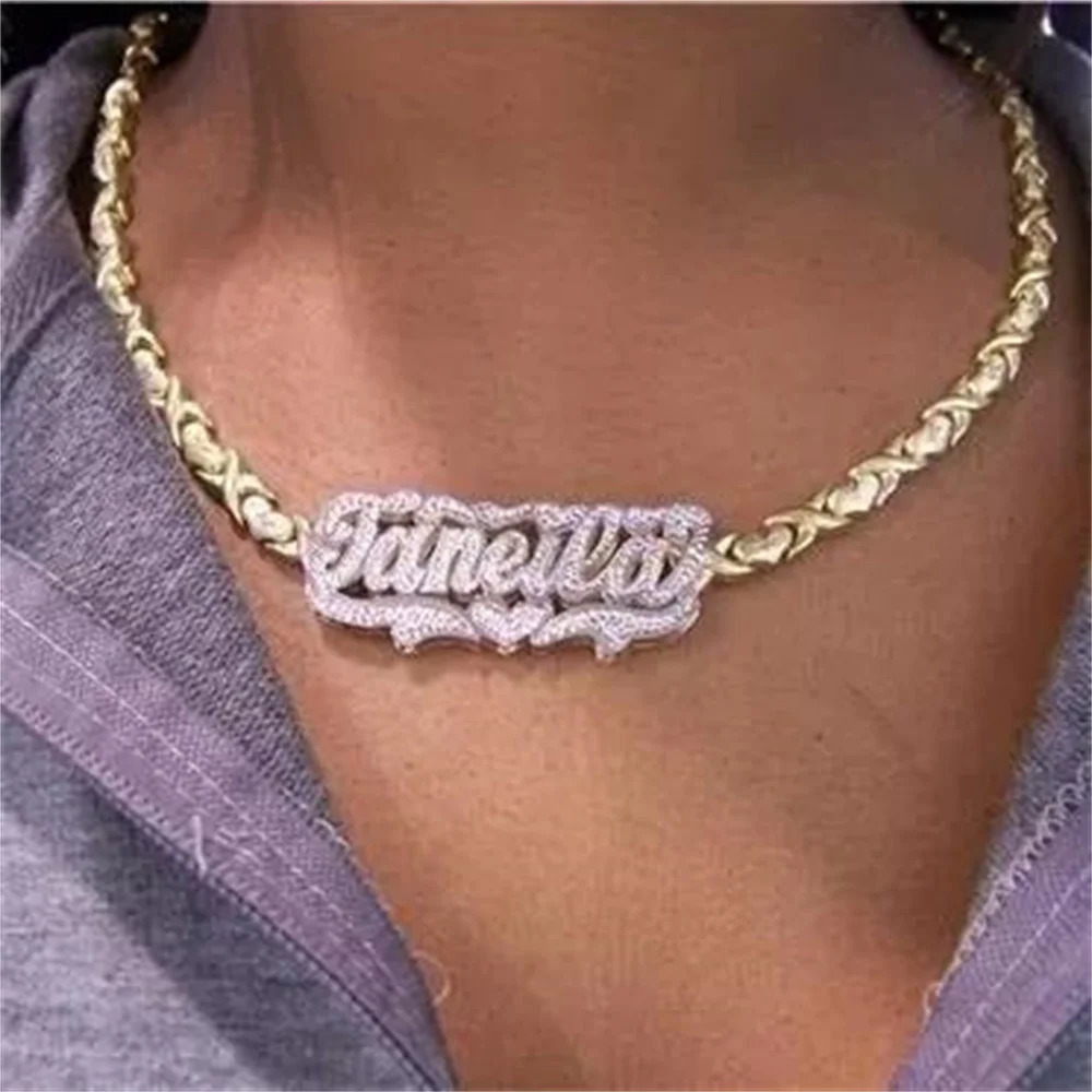 Personalized Nameplate Name Necklace Two tone Pendant Necklace Customized 3D18K Stainless Steel Gold Plated Gift for WomenGirls 251205