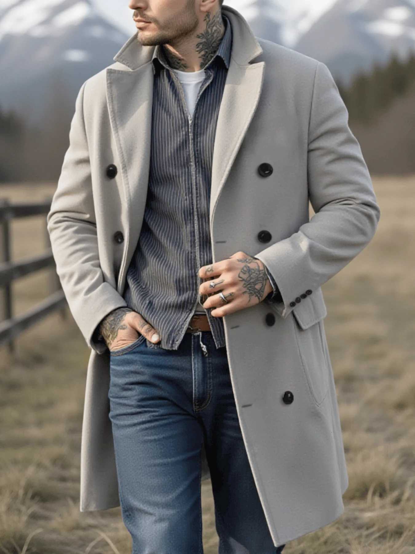 Winter Mans Overcoat Foiled Woolenen Coat Thickened Woolen Jacket Double Breasted Solid Color Commuting Hiking Daily ReadyT251213