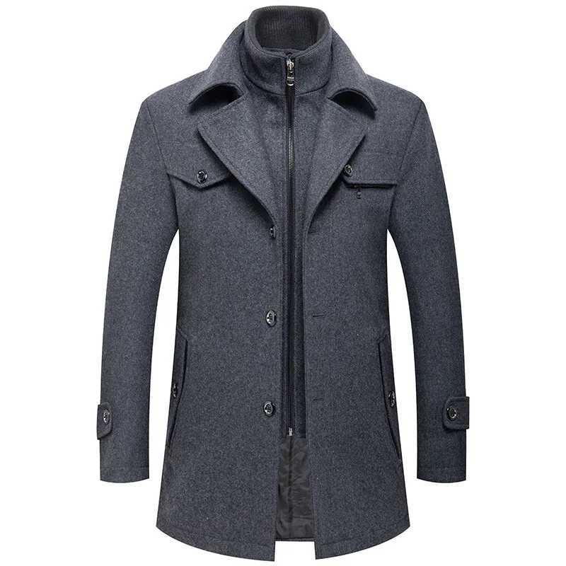 2025 Fashion Autumn And Winter Business Imitation Woolen Mens Coat Fashion Removable Double-layer Collar Sheep Imitation WoolenT251213