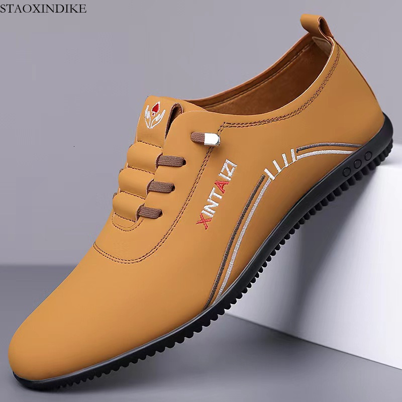 STAOXINDIKE 2025 New Spring and Autumn Men's Business Casual Thin Leather Shoes Soft Sole Lightweight Slip-On Loafers Men's Shoes
