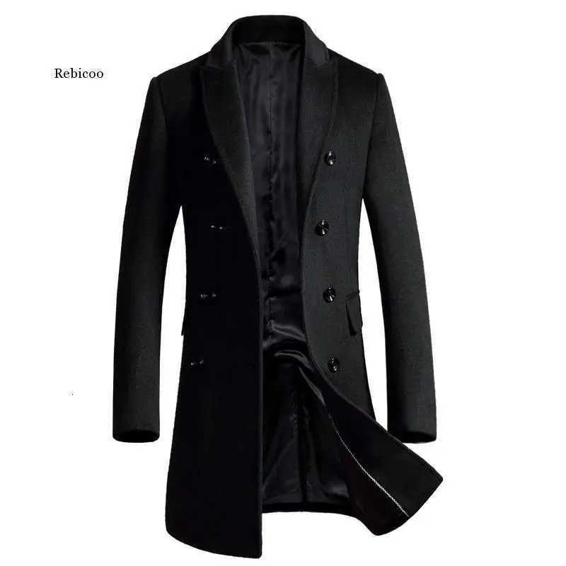Clothing Mens Slim Long Wool Coat Autumn and Winter Double-Breasted Business Casual Coat Black Gray RedT251213
