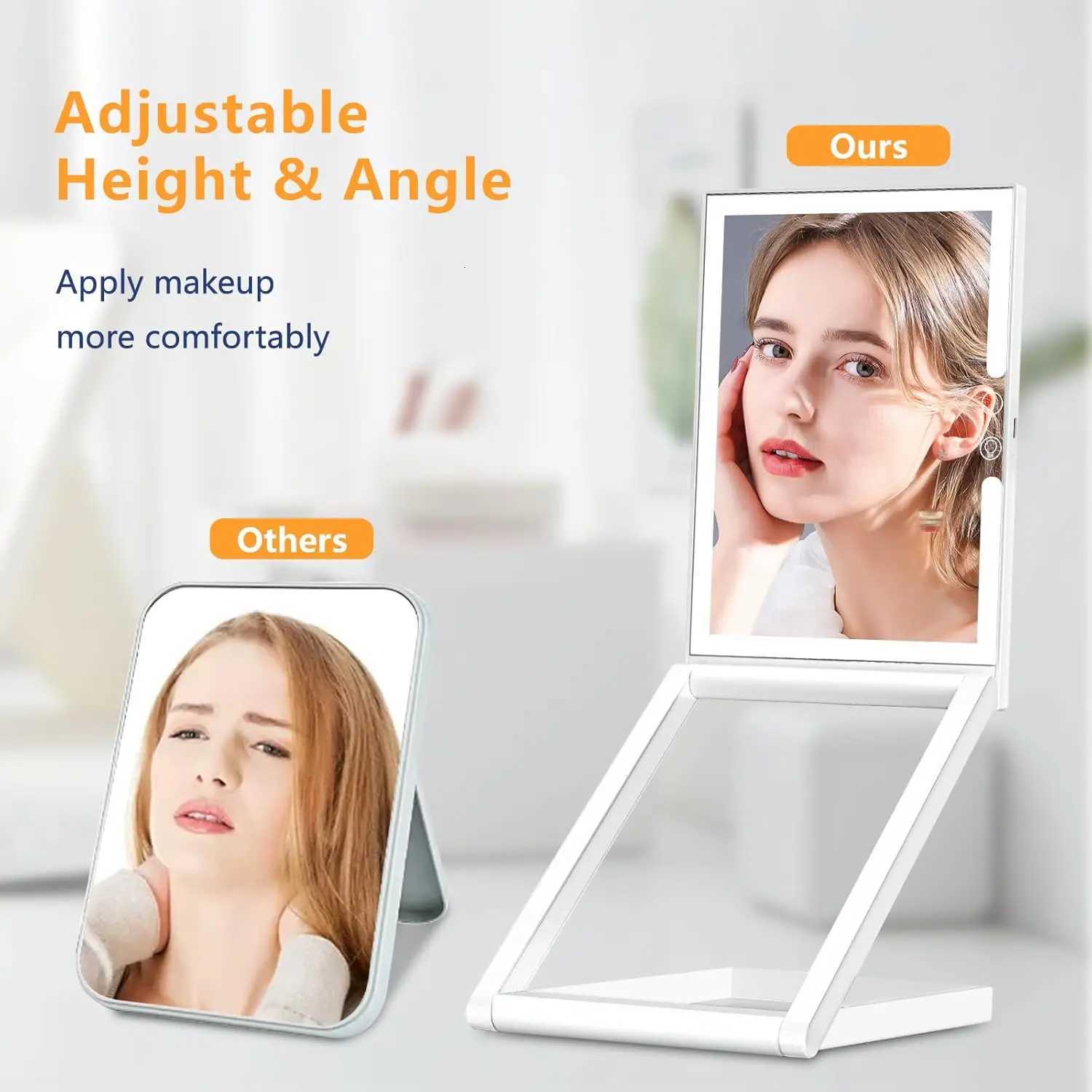 10X Magnification Makeup Mirror with Lights 3 Color Lights Dimmable Folding Touch Screen Tabletop Compact Cosmetic MirrorT251213-image-1088316232