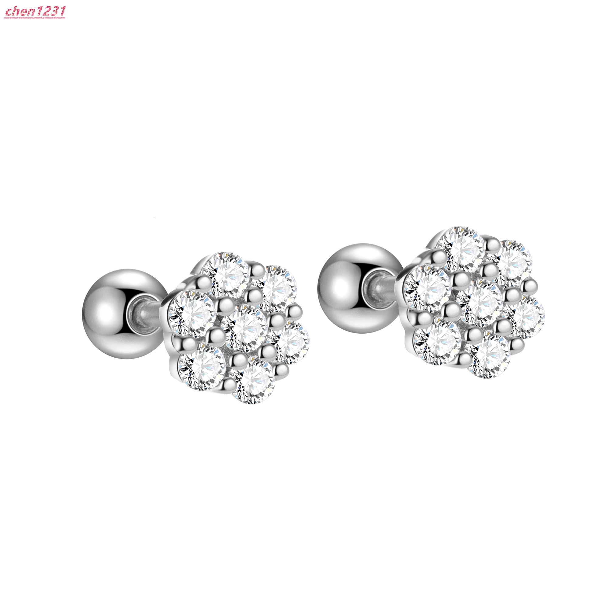 Designer Flower Stud 925 Sterling Silver Round Moissanite Minimalist Vintage Fashion Screw Back Earrings Set for Women Fine Jewelry