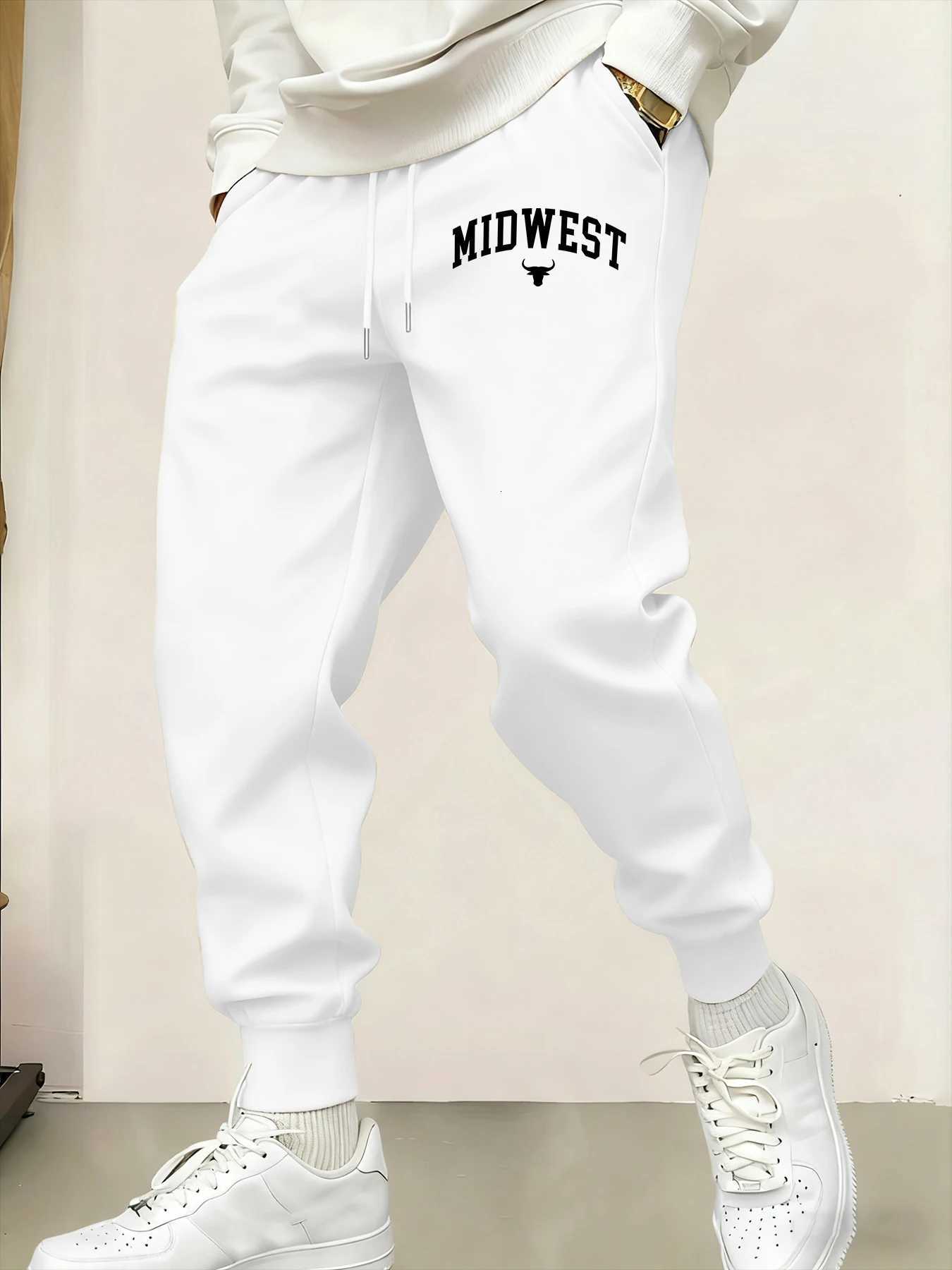Midwest Letter And BullS Head Printed MenS Sweatpant Sports Drawstring Pant Soft Warm Britches Autumn Street Unisex Long Pants X251213