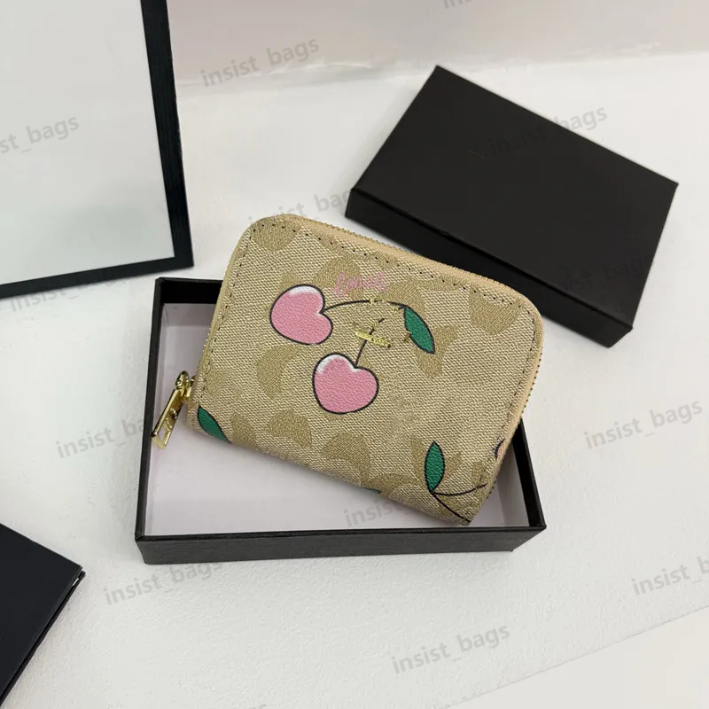 Fashion Designer Wallets Luxury Womens Short Purses Mens Cardholder Cherry Flower Coin Purse Letters Credit Card Holders Ladies Plaid Money Clutch B