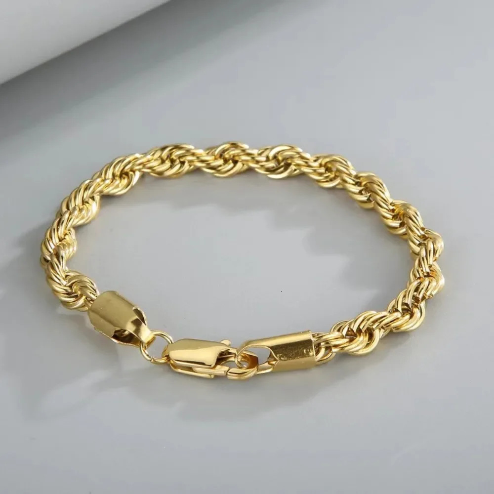 Wholesale Fine 18k Gold 925 Sterling Silver 4MM Chain Bracelets for Men Charm Women Lady Boy Wedding Party 20cm 8in 251209