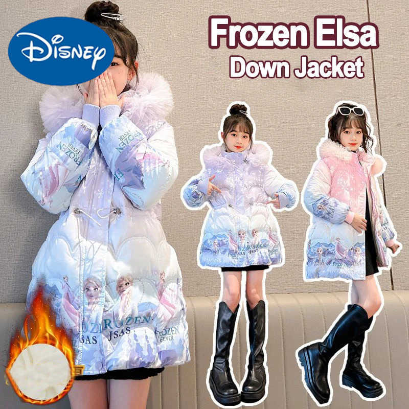 Disney Frozen Elsa Teen Girls Down Jackets 2025 Winter Cartoon Print Hooded Coats Children Thicken Cotton Padded Princess Parkas H251213-image-1088254316