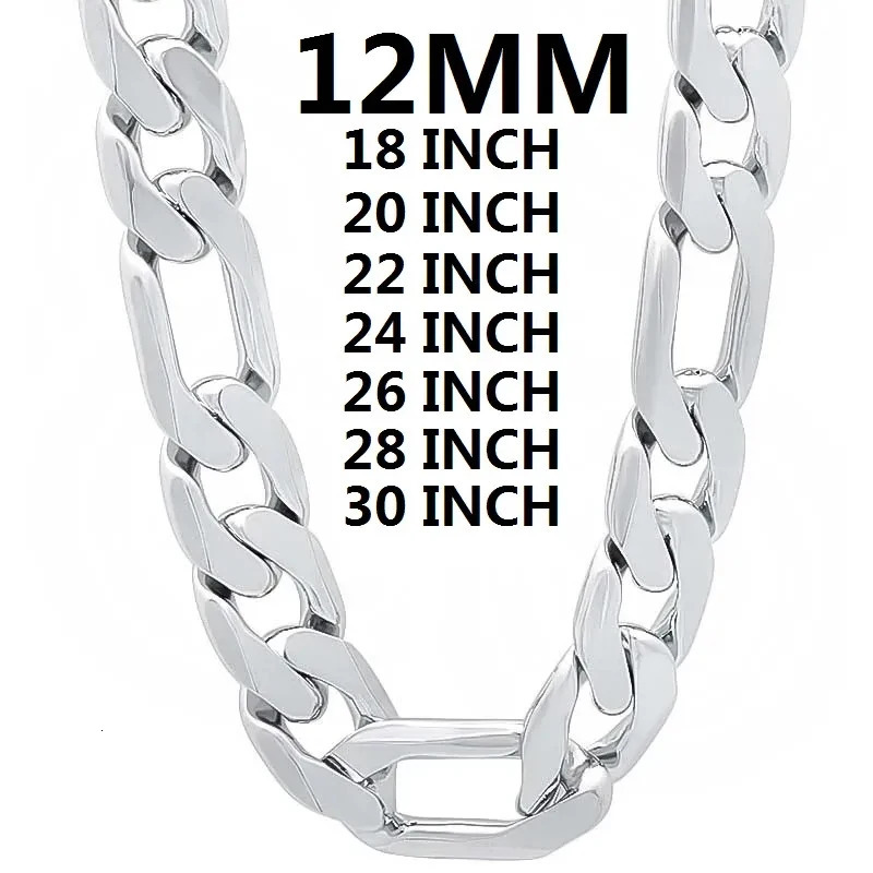 solid 925 Sterling Silver necklace for men classic 12MM Cuban chain 18-30 inch Charm high quality Fashion jewelry wedding 251205