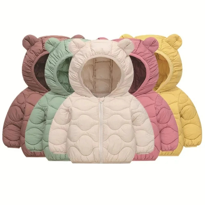 2-7Y Children Clothings Jackets with Hat Boys Girls Kids Lightweight Down Cotton Coats Baby Solid Color Outerwear Thick Tops 251213
