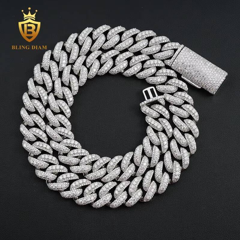 Custom Pass Diamond Tester Hip Hop 925 Iced Out 15MM Cuban Chain Necklace VVS Moissanite Cuban Link Chain Necklace