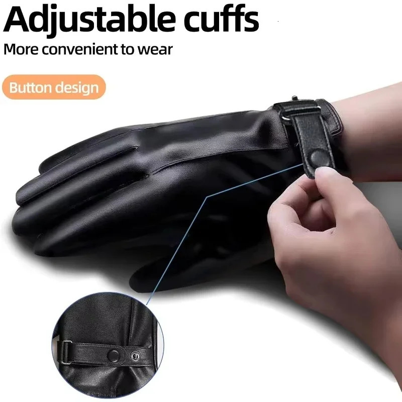 Mens Winter Gloves Genuine Leather Black Real Sheepskin Warm Outdoor Cycling Motorcycle Driving for Cold Weather 251213