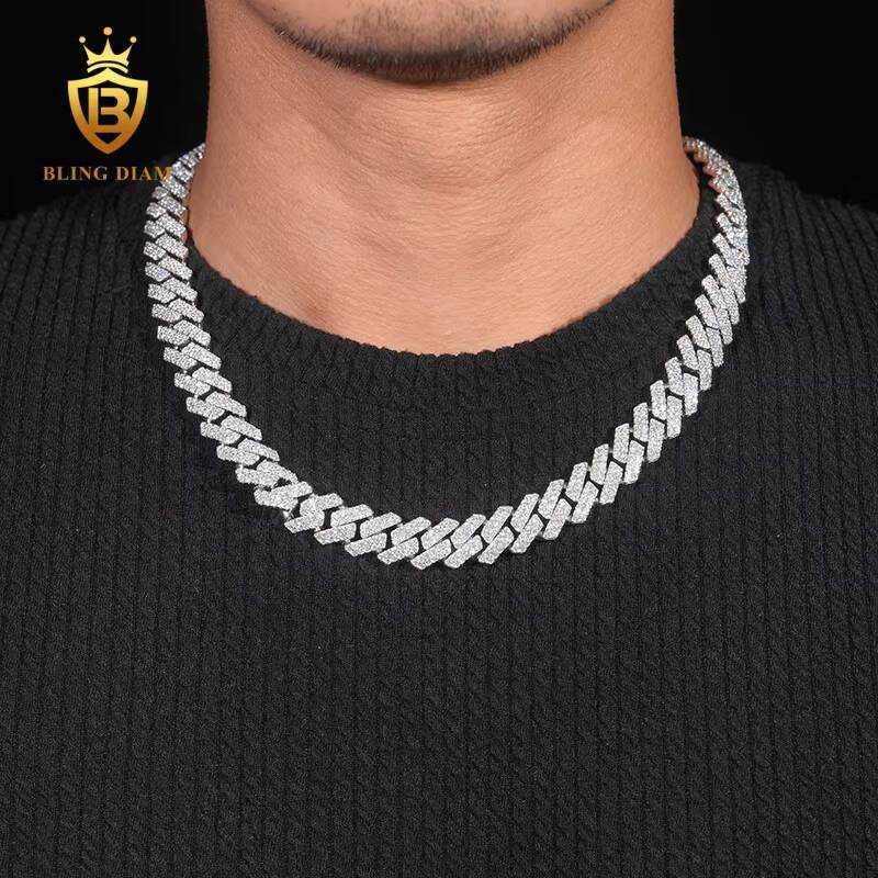 Trendy Fine Jewelry 14mm Rhodium Plated 925 Sterling Silver VVS Diamond Hip Hop Cuban Link Chain for Men Necklace