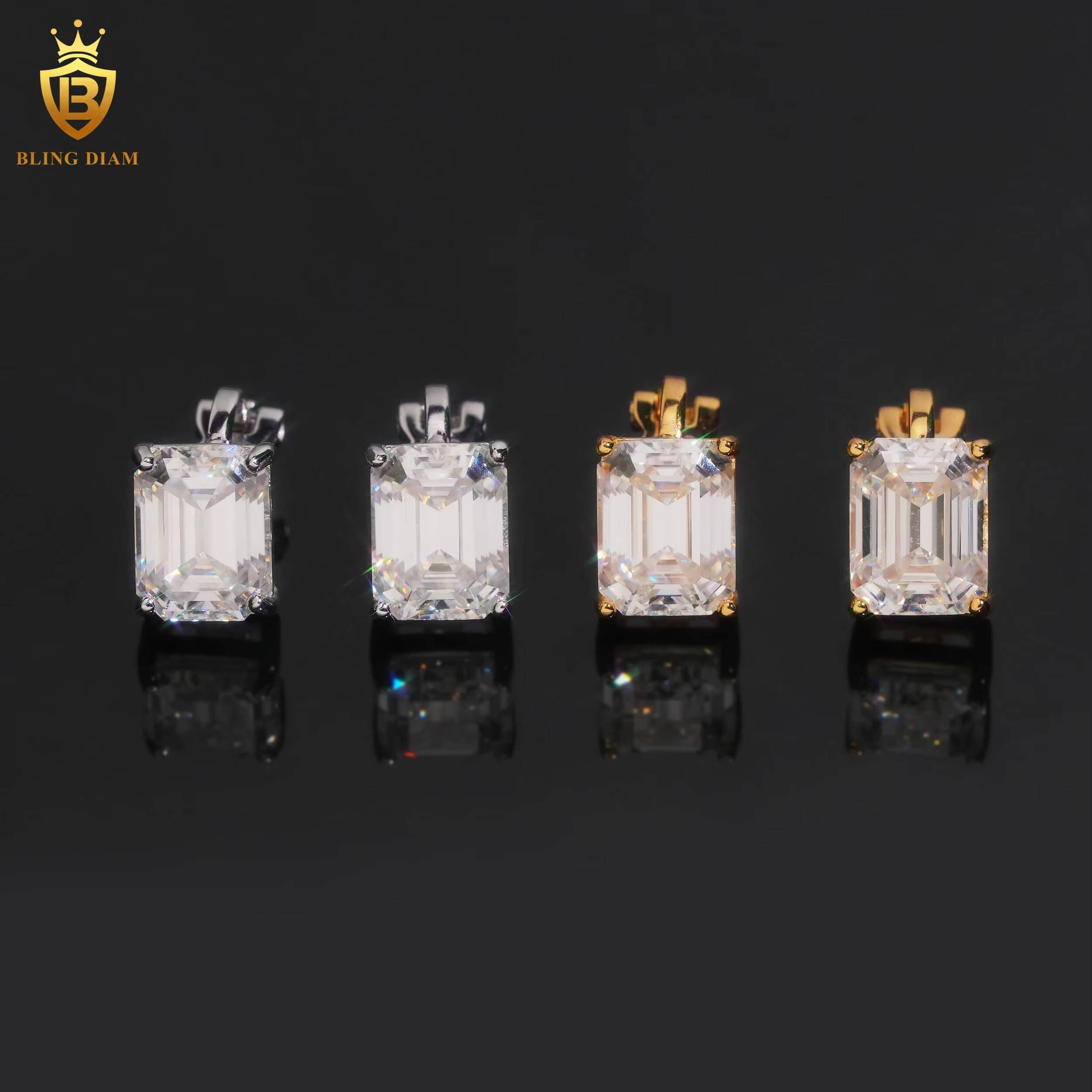 Fashion Ear Clips-on Earrings Non Pierced Blingdiam Fine Jewelry Emerald Cut VVS1 Monssanite 925 Sterling Silver for Men Women