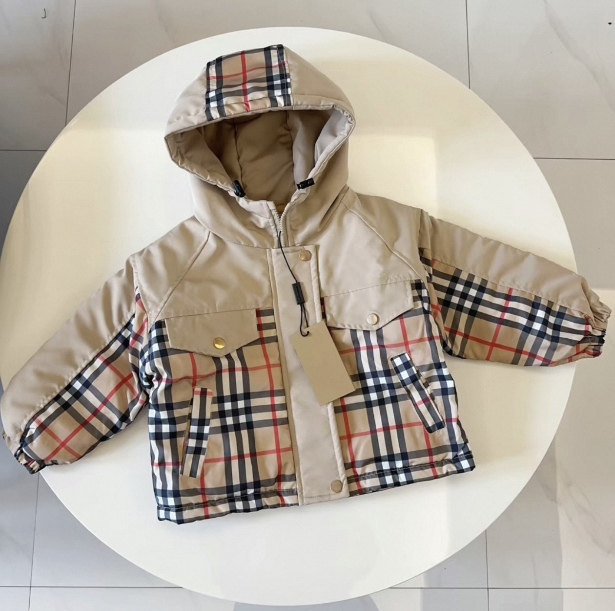 Fall Winter Designer Children's Coat Plaid Boy Outerwear Clothes Hooded Plaid Down Jacket 3-12 Year Old Girl Long Sleeved Coat Baby Clothes